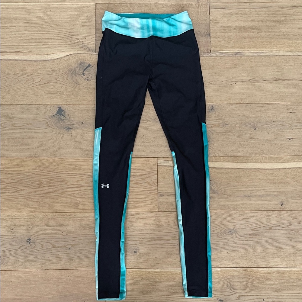 Under Armour Black and Teal Compression Leggings, Women’s heat gear